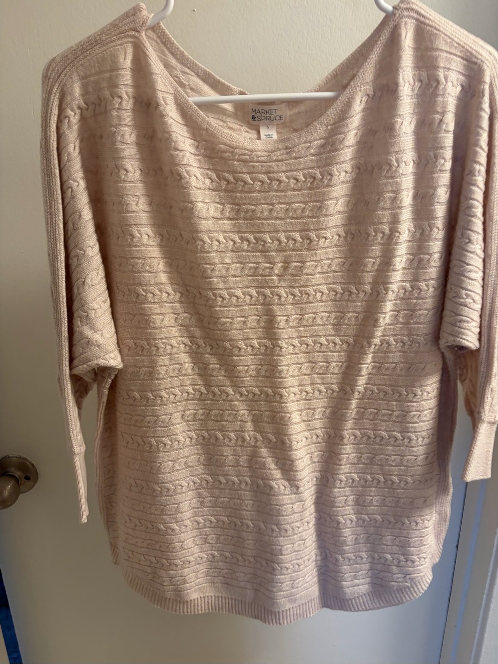 Market & Spruce Soft Baby Pink PreppyCable Knit Dolman Sleeve Sweater Size Large